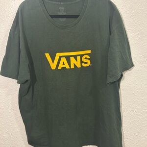 Vans Men's Dark Green Tee with Yellow Logo